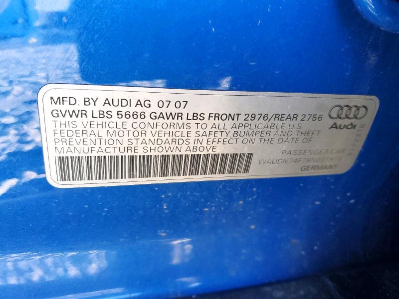 74285215 :رقم المزاد ، WAUDN74F78N031915 vin ، 2008 Audi S6 Quattro مزاد بيع
