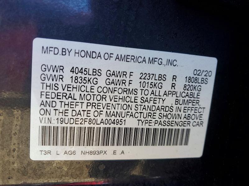 Продажа на аукционе авто 2020 Acura Ilx, vin: 19UDE2F80LA004951, номер лота: 74798015
