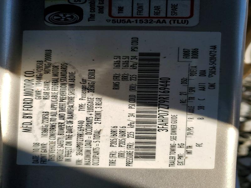 Auction sale of the 2009 Ford Fusion, vin: 3FAHP07Z79R169440, lot number: 72340915