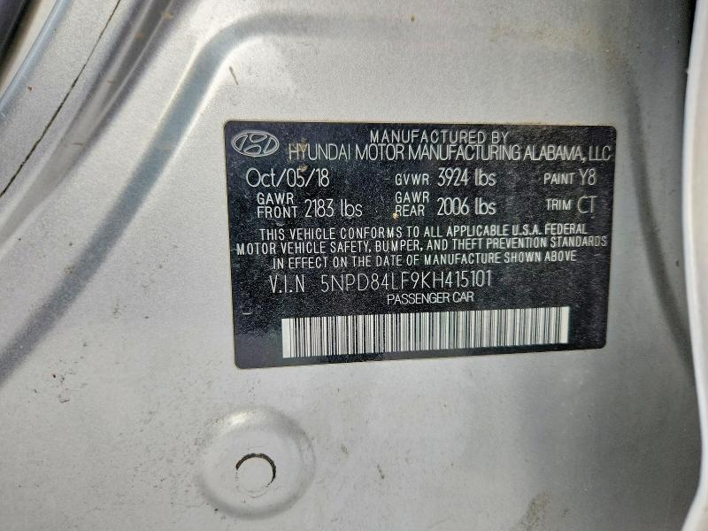 2019 Hyundai Elantra მანქანა იყიდება აუქციონზე, vin: 5NPD84LF9KH415101, აუქციონის ნომერი: 72389115