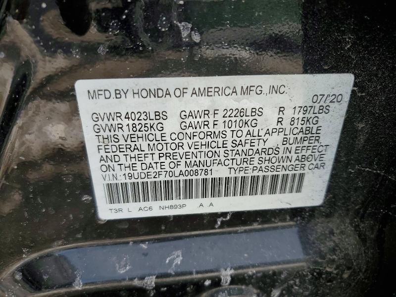 73982965 :رقم المزاد ، 19UDE2F70LA008781 vin ، 2020 Acura Ilx مزاد بيع