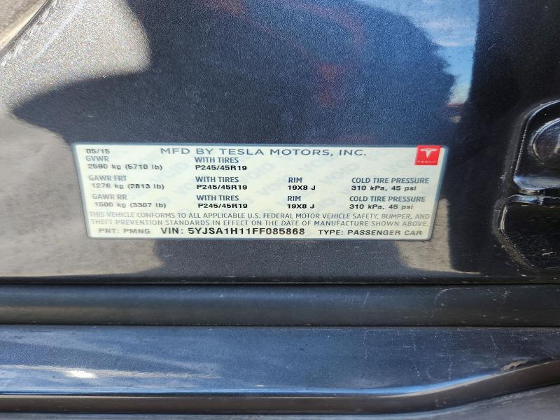 Auction sale of the 2015 Tesla Model S, vin: 5YJSA1H11FF085868, lot number: 75013835
