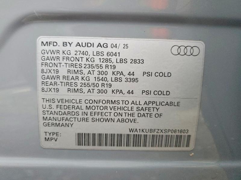 99393465 :رقم المزاد ، WA1KUBFZXSP061603 vin ، 2025 Audi Q4 E-tron مزاد بيع