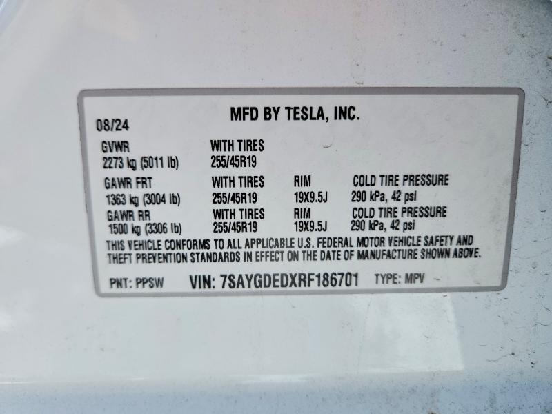 Aukcja sprzedaży 2024 Tesla Model Y, vin: 7SAYGDEDXRF186701, numer aukcji: 73239005