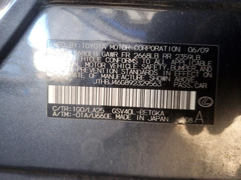 Продаж на аукціоні авто 2009 Lexus Es, vin: JTHBJ46G892329563, номер лоту: 73954355