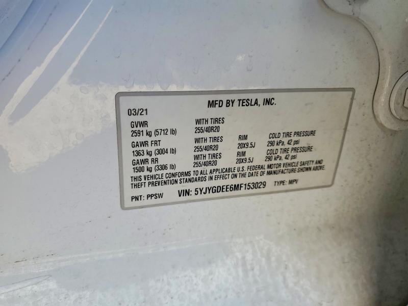 Aukcja sprzedaży 2021 Tesla Model Y, vin: 5YJYGDEE6MF153029, numer aukcji: 73071505