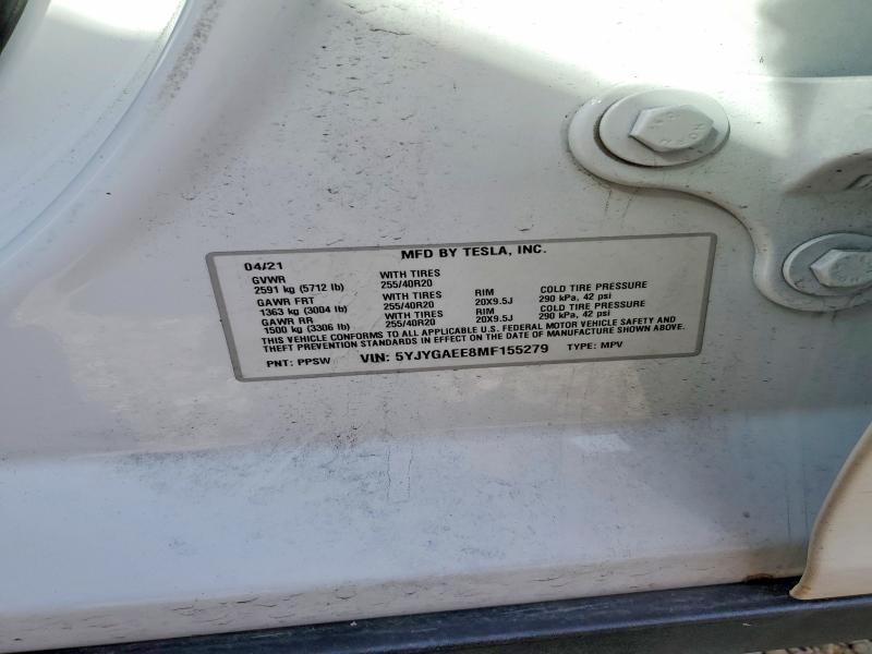 2021 Tesla Model Y მანქანა იყიდება აუქციონზე, vin: 5YJYGAEE8MF155279, აუქციონის ნომერი: 75635025