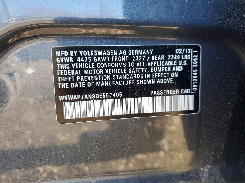 2013 Volkswagen Cc მანქანა იყიდება აუქციონზე, vin: WVWAP7AN9DE557405, აუქციონის ნომერი: 74166325