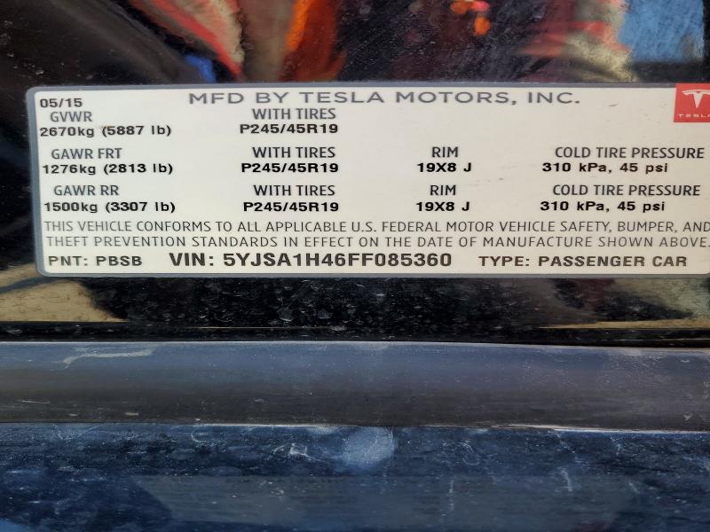72790475 :رقم المزاد ، 5YJSA1H46FF085360 vin ، 2015 Tesla Model S مزاد بيع