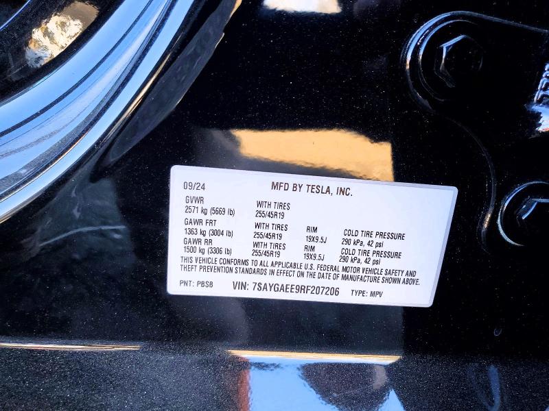73732625 :رقم المزاد ، 7SAYGAEE9RF207206 vin ، 2024 Tesla Model Y مزاد بيع