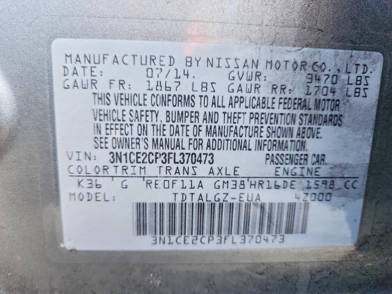 2015 Nissan Versa Note მანქანა იყიდება აუქციონზე, vin: 3N1CE2CP3FL370473, აუქციონის ნომერი: 99851125