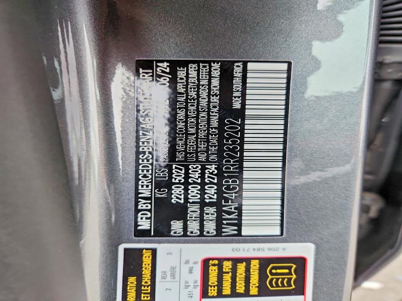 2024 Mercedes-benz C მანქანა იყიდება აუქციონზე, vin: W1KAF4GB1RR235202, აუქციონის ნომერი: 96954785