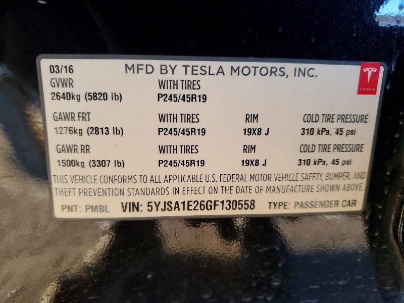 Продаж на аукціоні авто 2016 Tesla Model S, vin: 5YJSA1E26GF130558, номер лоту: 98817175