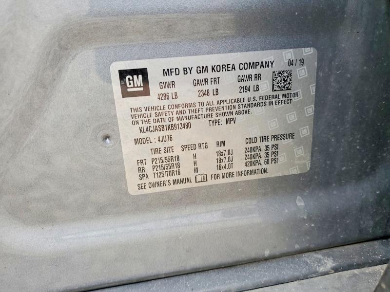 2019 Buick Encore მანქანა იყიდება აუქციონზე, vin: KL4CJASB1KB913480, აუქციონის ნომერი: 72425655