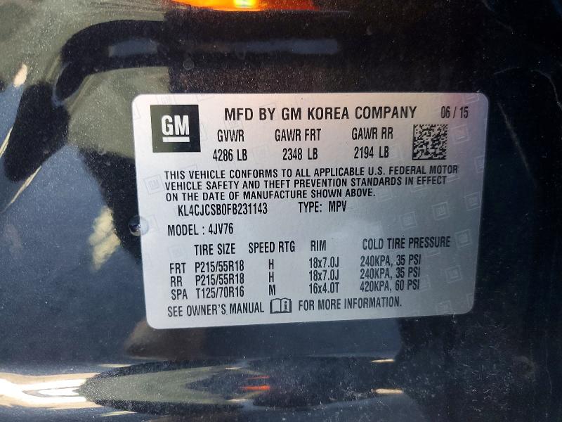 75304025 :رقم المزاد ، KL4CJCSB0FB231143 vin ، 2015 Buick Encore مزاد بيع
