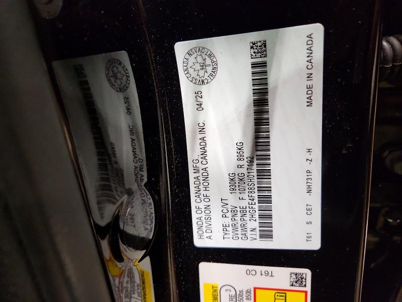 Aukcja sprzedaży 2025 Honda Civic, vin: 2HGFE4F88SH017192, numer aukcji: 93811315