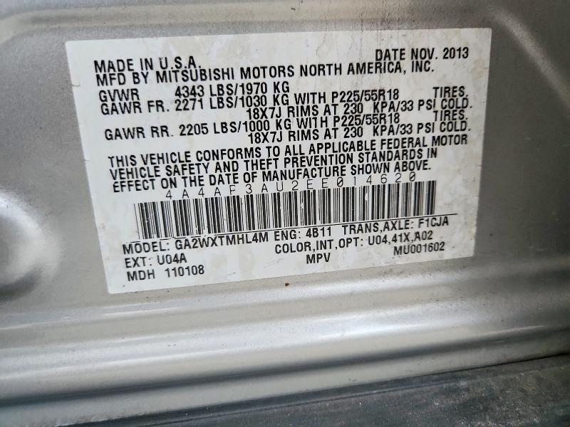 72404505 :رقم المزاد ، 4A4AP3AU2EE014620 vin ، 2014 Mitsubishi Outlander Sport مزاد بيع