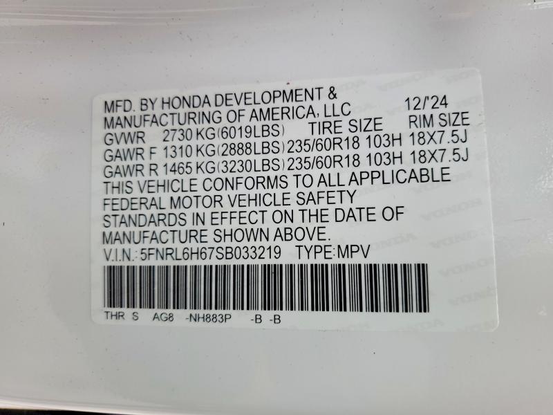 Продажа на аукционе авто 2025 Honda Odyssey, vin: 5FNRL6H67SB033219, номер лота: 98543495