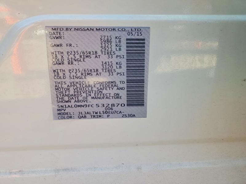 Aukcja sprzedaży 2015 Infiniti Qx60, vin: 5N1AL0MN9FC532870, numer aukcji: 75412035