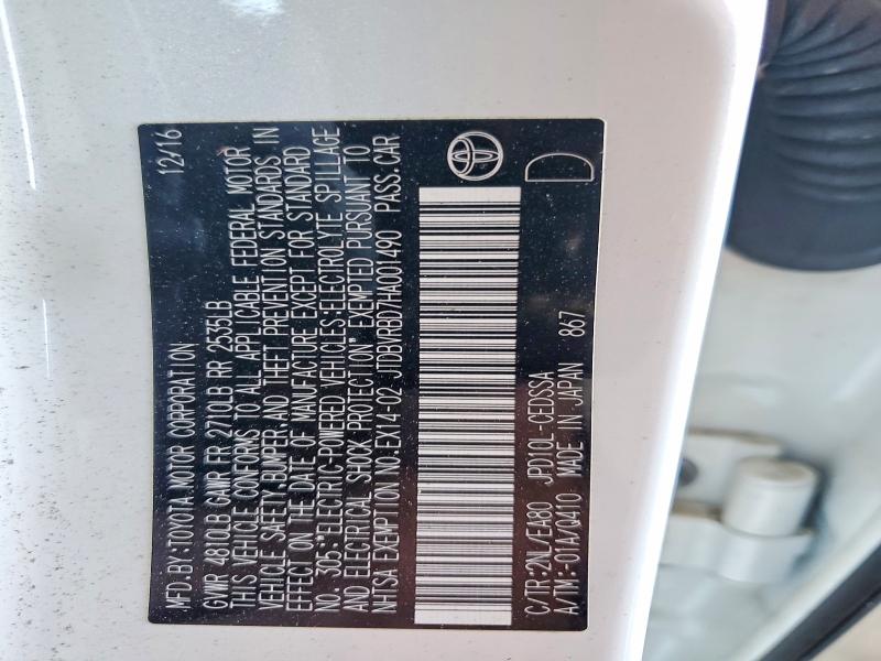 72418765 :رقم المزاد ، JTDBVRBD7HA001490 vin ، 2017 Toyota Mirai مزاد بيع