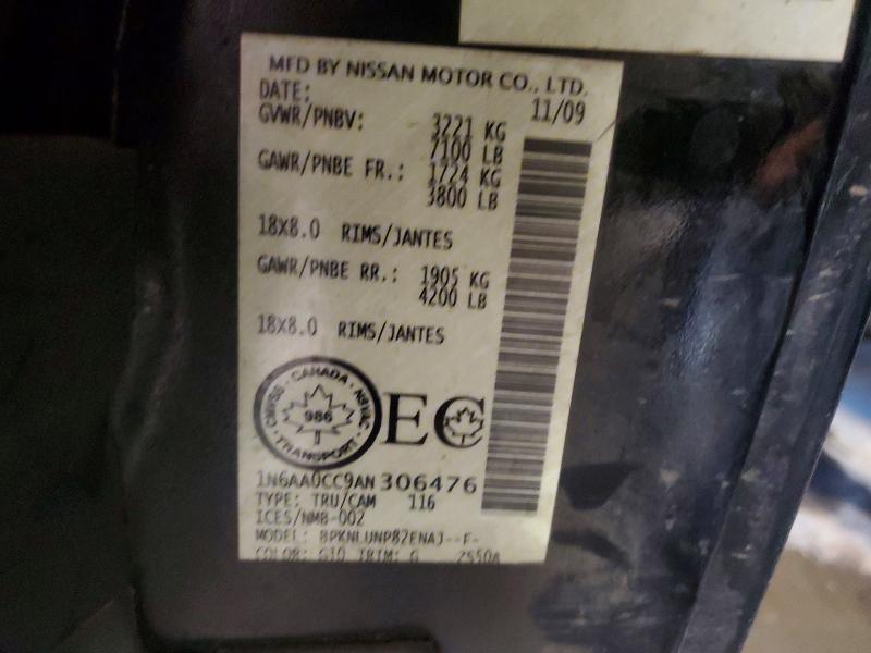 2010 Nissan Titan მანქანა იყიდება აუქციონზე, vin: 1N6AA0CC9AN306476, აუქციონის ნომერი: 99295935