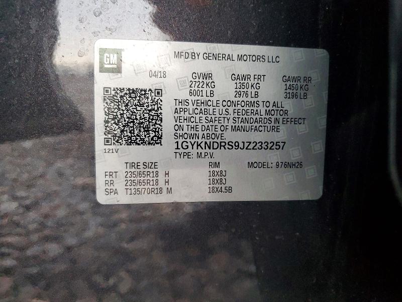 72913195 :رقم المزاد ، 1GYKNDRS9JZ233257 vin ، 2018 Cadillac Xt5 مزاد بيع