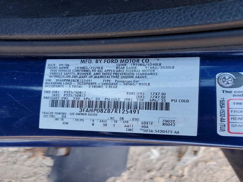 2007 Ford Fusion მანქანა იყიდება აუქციონზე, vin: 3FAHP08Z87R125491, აუქციონის ნომერი: 73729385