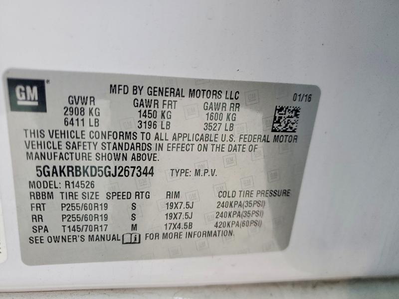 2016 Buick Enclave მანქანა იყიდება აუქციონზე, vin: 5GAKRBKD5GJ267344, აუქციონის ნომერი: 73256705