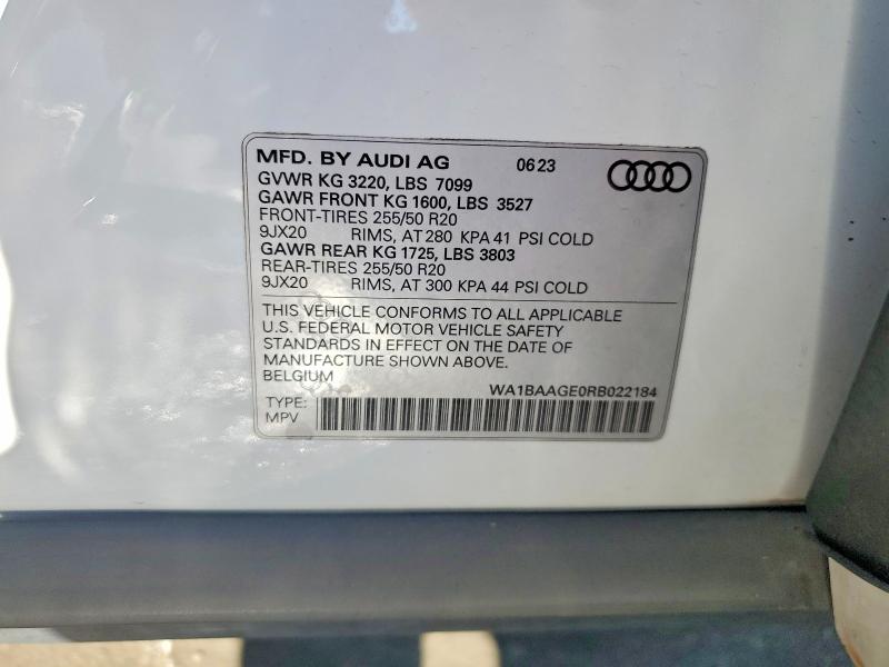 Aukcja sprzedaży 2024 Audi Q8 E-tron, vin: WA1BAAGE0RB022184, numer aukcji: 74741875