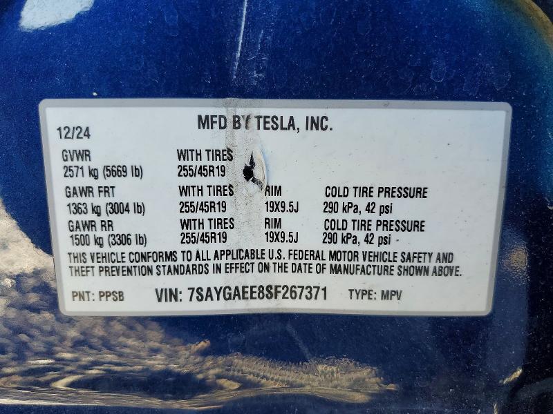 Aukcja sprzedaży 2025 Tesla Model Y, vin: 7SAYGAEE8SF267371, numer aukcji: 74876315