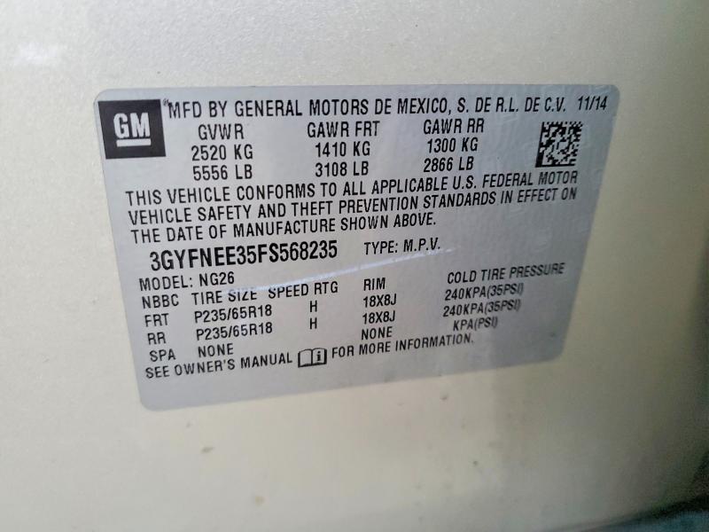 99767775 :رقم المزاد ، 3GYFNEE35FS568235 vin ، 2015 Cadillac Srx Luxury مزاد بيع