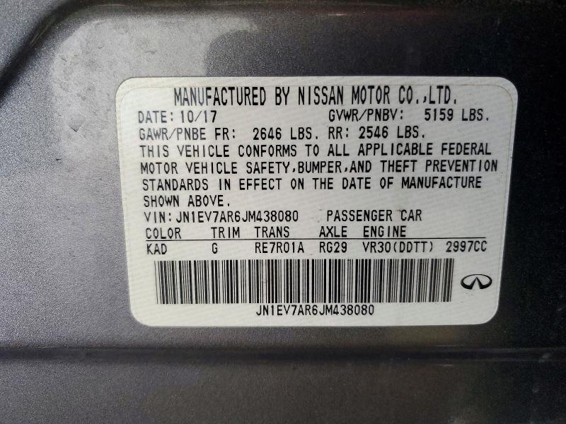 Продаж на аукціоні авто 2018 Infiniti Q50, vin: JN1EV7AR6JM438080, номер лоту: 72869035