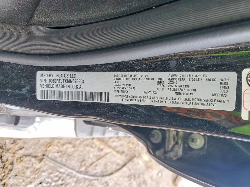 2021 Ram 1500 მანქანა იყიდება აუქციონზე, vin: 1C6SRFJTXMN676904, აუქციონის ნომერი: 99502815