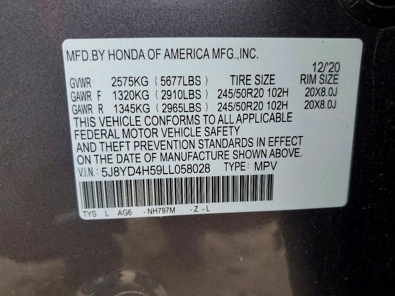 2020 Acura Mdx მანქანა იყიდება აუქციონზე, vin: 5J8YD4H59LL058028, აუქციონის ნომერი: 99236315