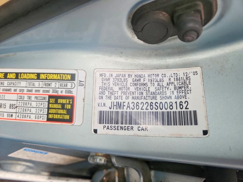 Aukcja sprzedaży 2006 Honda Civic, vin: JHMFA36226S008162, numer aukcji: 99300715