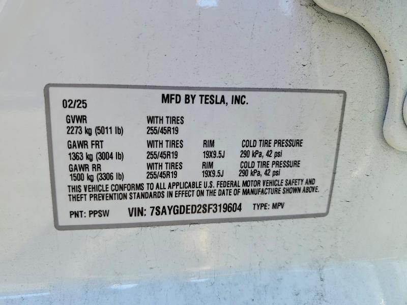 Продаж на аукціоні авто 2025 Tesla Model Y, vin: 7SAYGDED2SF319604, номер лоту: 98606095