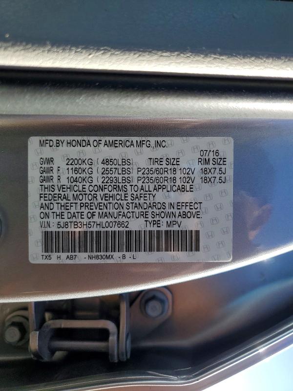 Продажа на аукционе авто 2017 Acura Rdx, vin: 5J8TB3H57HL007662, номер лота: 75044345
