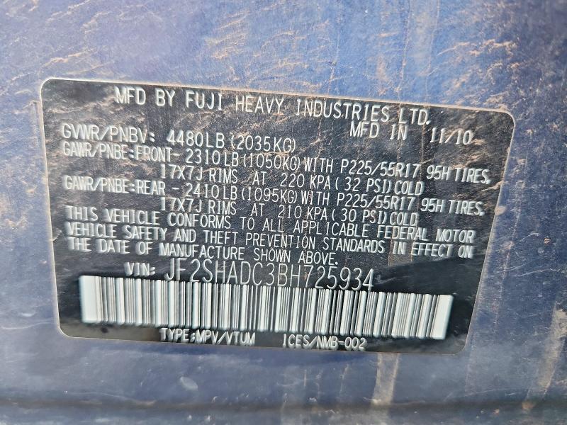 98254055 :رقم المزاد ، JF2SHADC3BH725934 vin ، 2011 Subaru Forester مزاد بيع