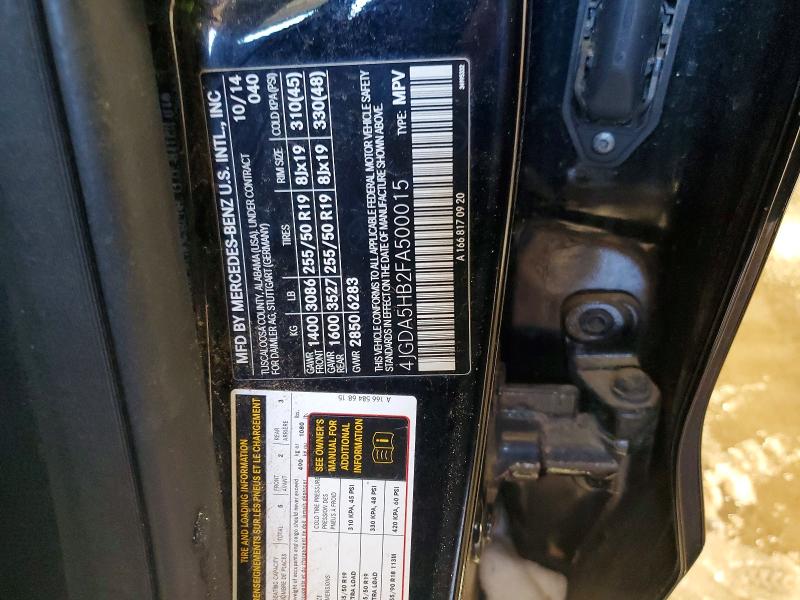 Aukcja sprzedaży 2015 Mercedes-benz Ml, vin: 4JGDA5HB2FA500015, numer aukcji: 73580685