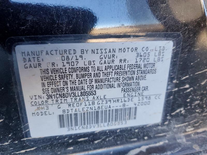 2020 Nissan Versa მანქანა იყიდება აუქციონზე, vin: 3N1CN8DV3LL805553, აუქციონის ნომერი: 73890585