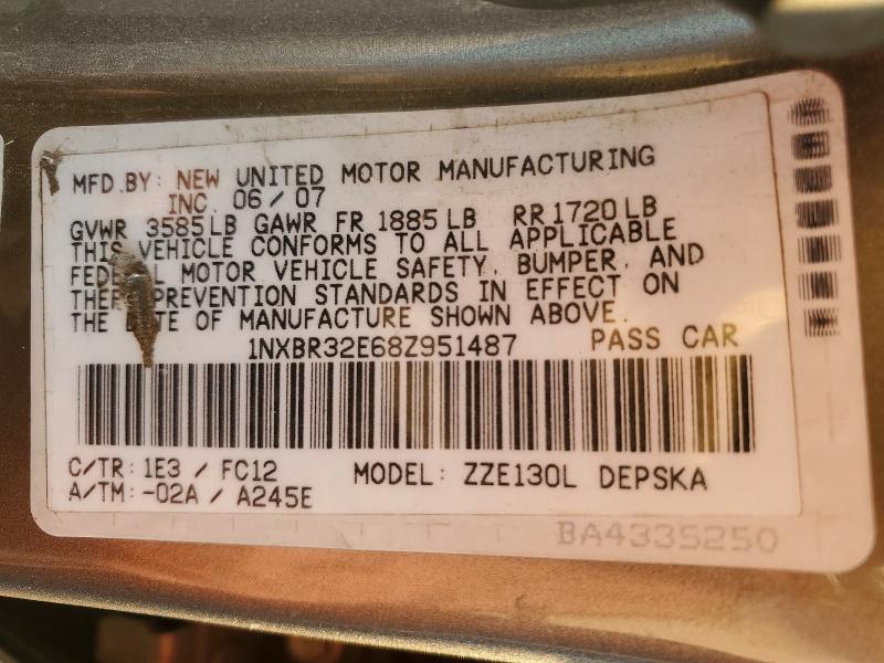 73851795 :رقم المزاد ، 1NXBR32E68Z951487 vin ، 2008 Toyota Corolla مزاد بيع