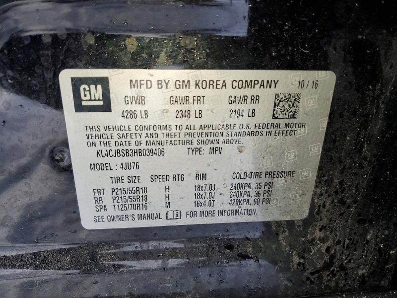98945025 :رقم المزاد ، KL4CJBSB3HB039406 vin ، 2017 Buick Encore مزاد بيع