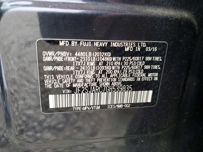 99313205 :رقم المزاد ، JF2SJARC7GH539835 vin ، 2016 Subaru Forester مزاد بيع