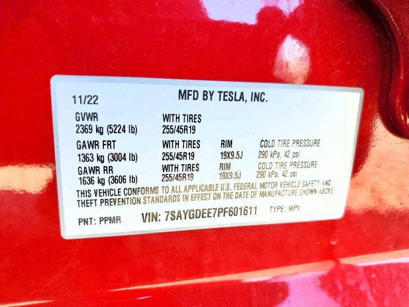 74844575 :رقم المزاد ، 7SAYGDEE7PF601611 vin ، 2023 Tesla Model Y مزاد بيع