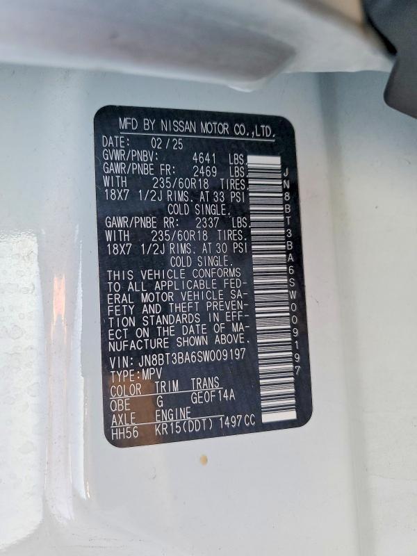 99600105 :رقم المزاد ، JN8BT3BA6SW009197 vin ، 2025 Nissan Rogue Sv مزاد بيع