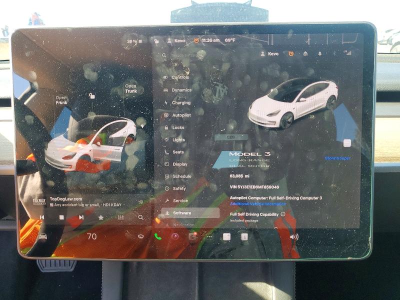 74684785 :رقم المزاد ، 5YJ3E1EB6MF859048 vin ، 2021 Tesla Model 3 مزاد بيع