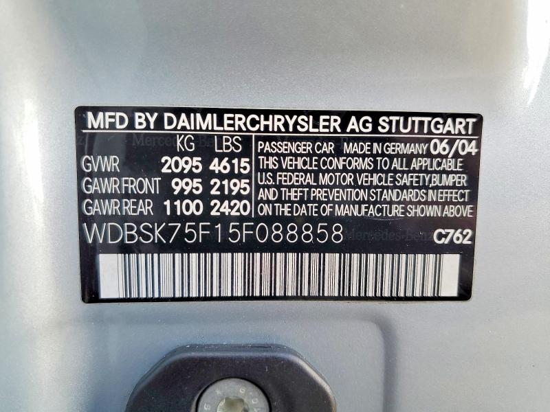 Aukcja sprzedaży 2005 Mercedes-benz Sl, vin: WDBSK75F15F088858, numer aukcji: 98896125