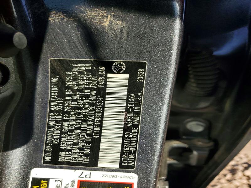 2013 Toyota Camry L მანქანა იყიდება აუქციონზე, vin: 4T1BF1FK6DU242341, აუქციონის ნომერი: 75584885