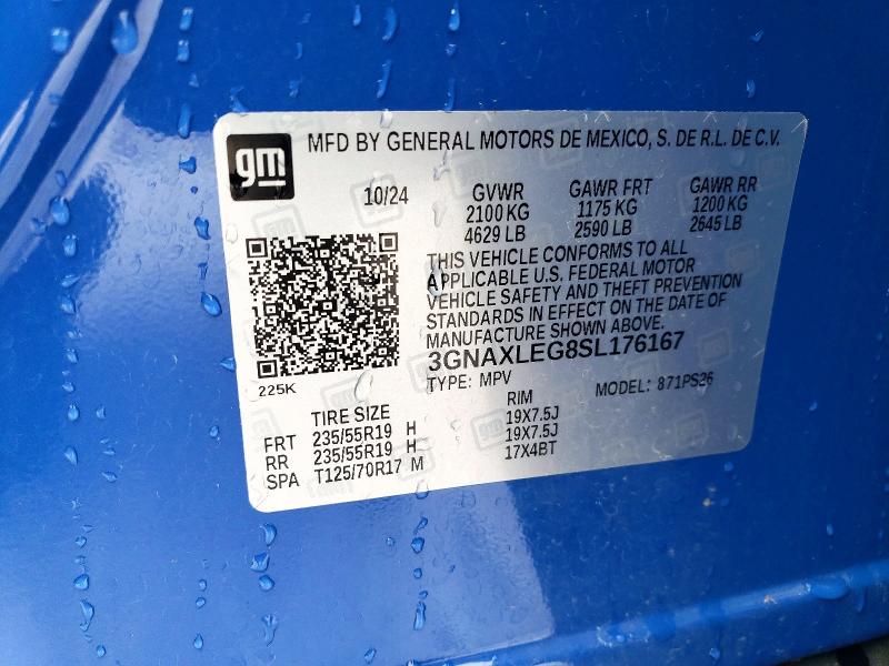 72162245 :رقم المزاد ، 3GNAXLEG8SL176167 vin ، 2025 Chevrolet Equinox Rs مزاد بيع