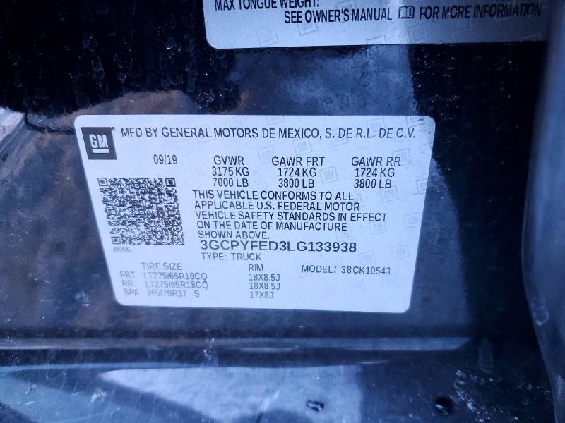 74640165 :رقم المزاد ، 3GCPYFED3LG133938 vin ، 2020 Chevrolet Silverado مزاد بيع